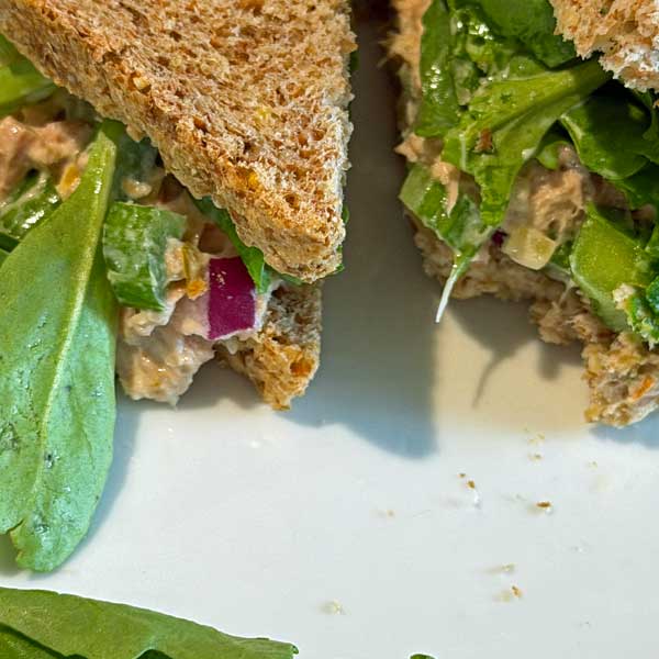 Sandwich Permission to eat a tuna sandwich with realmayonnaise, sweet pickle relish and Dijon mustard